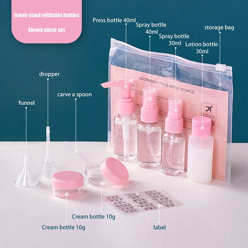 11-Piece Travel Refillable Bottle Set – Toiletry Containers Travel Bottle Set SPOT