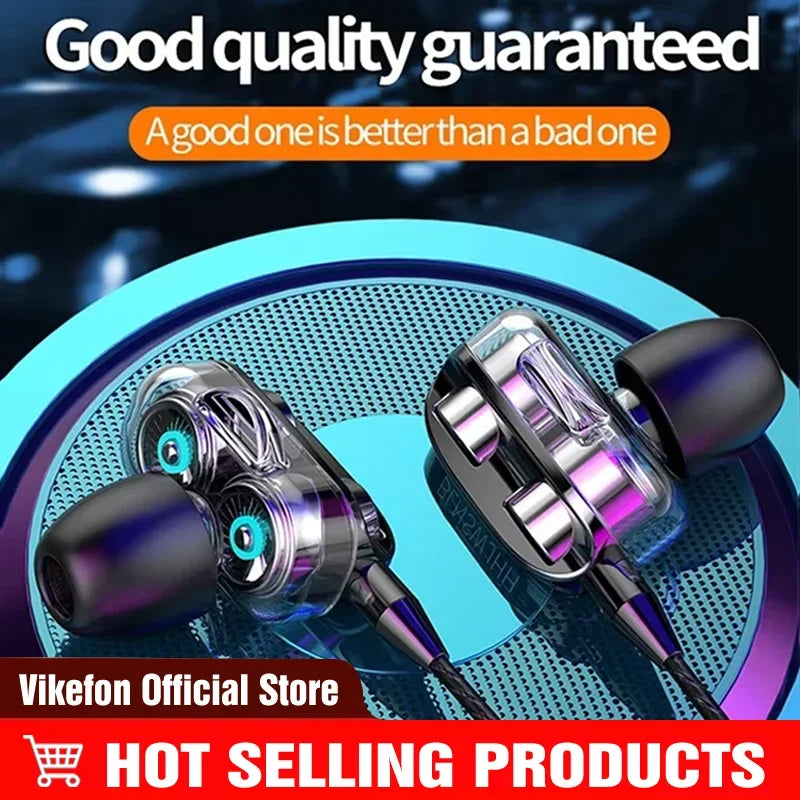 VIKEFON 3.5mm Wired Earbuds – Dual Driver HiFi Bass & Mic Wired In-Ear Earbuds SPOT