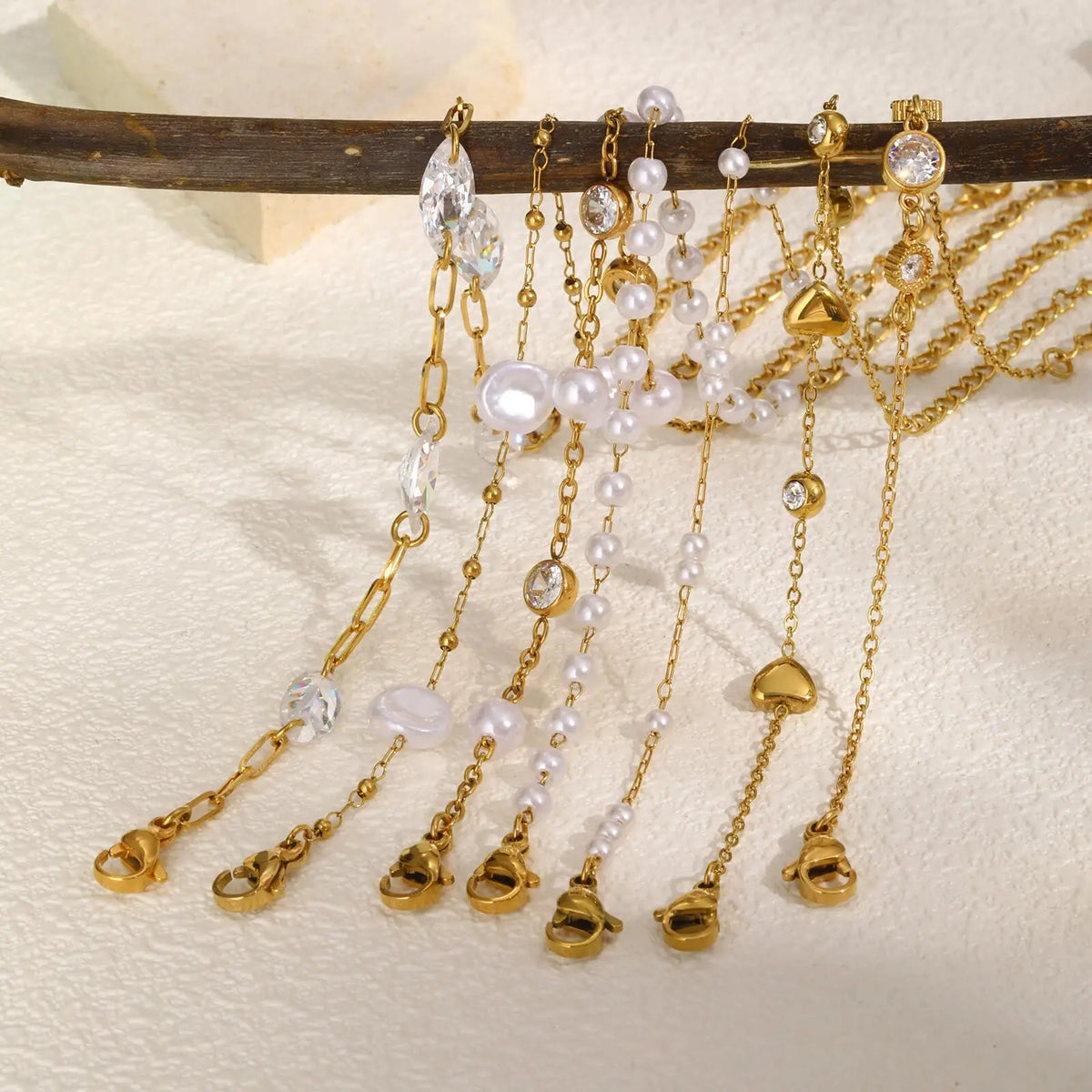 Pearl & Zirconia 18K Gold Plated Adjustable Stack Bracelet Beaded Link Bracelet SPOT