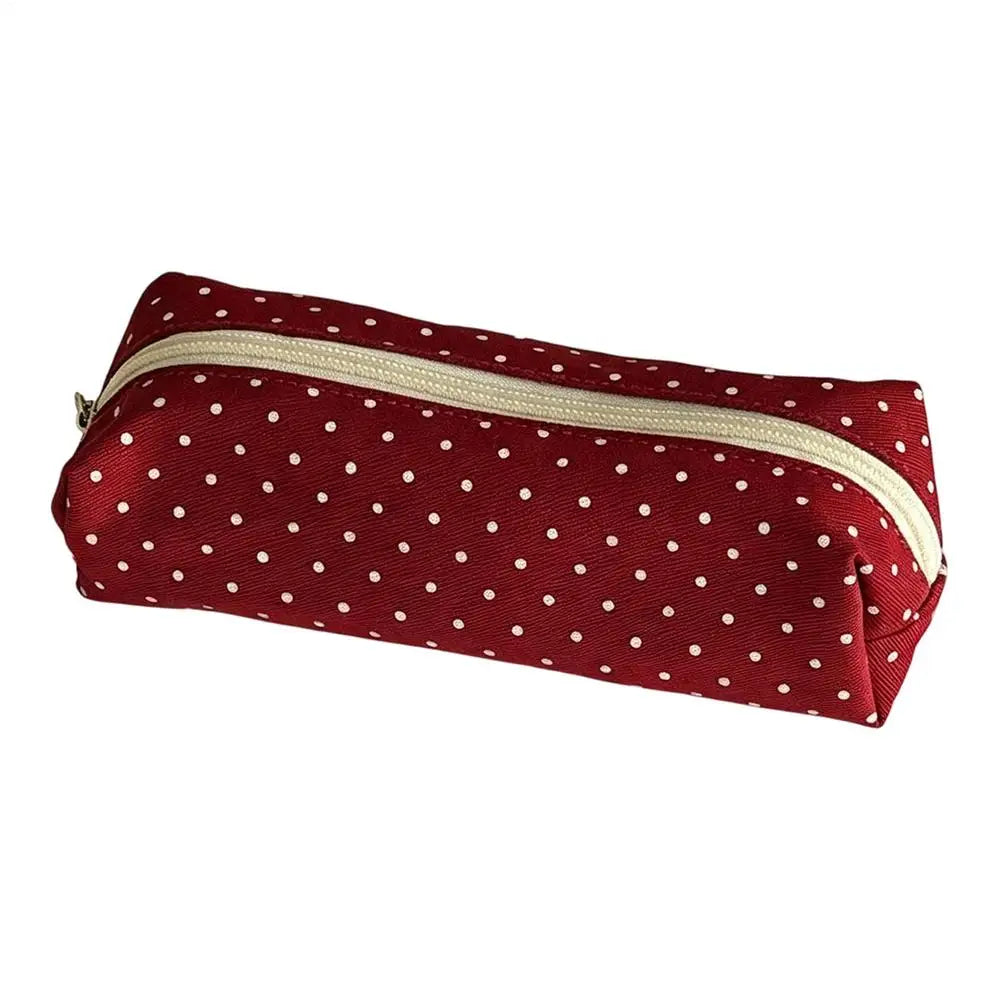 Canvas Polka Dot Pencil Case – Aesthetic Stationery Pouch Canvas Pencil Case SPOT red