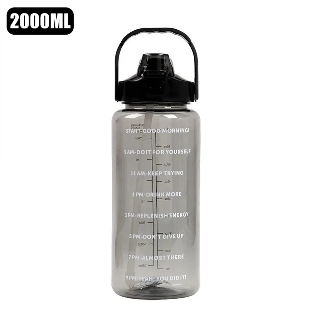 2L Time Marker Water Bottle – Leak-Proof, BPA-Free, with Stickers Water Bottle SPOT Black 2.0L
