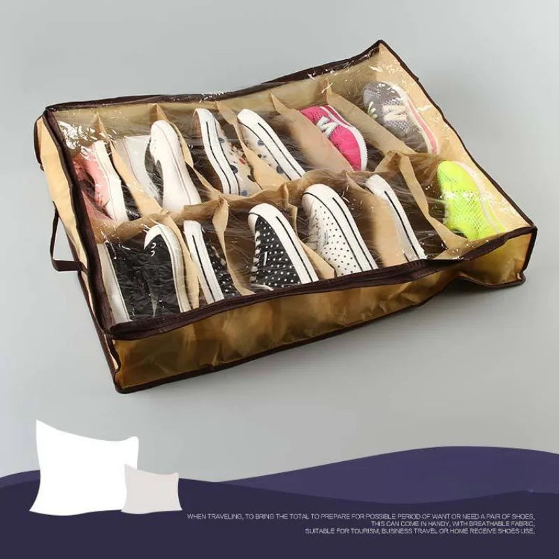 Under Bed Shoe Organizer – 12 Clear Compartments, Dustproof Shoe Storage Organizer SPOT