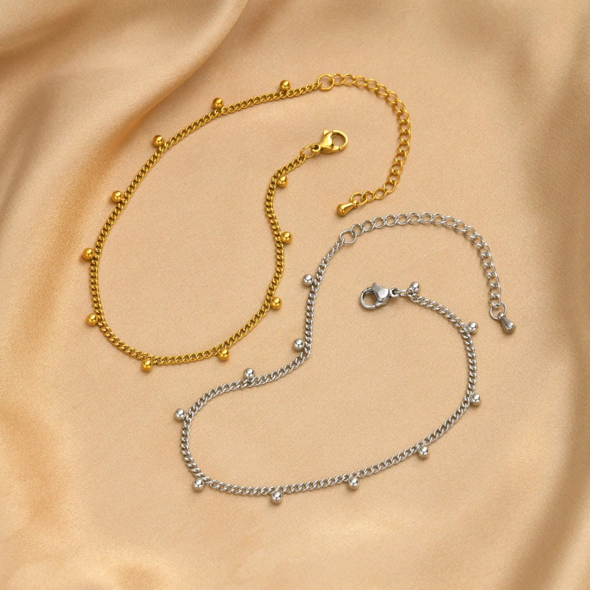 Women's Silver Stainless Steel Bead Anklet – Waterproof Ankle Bracelet SPOT