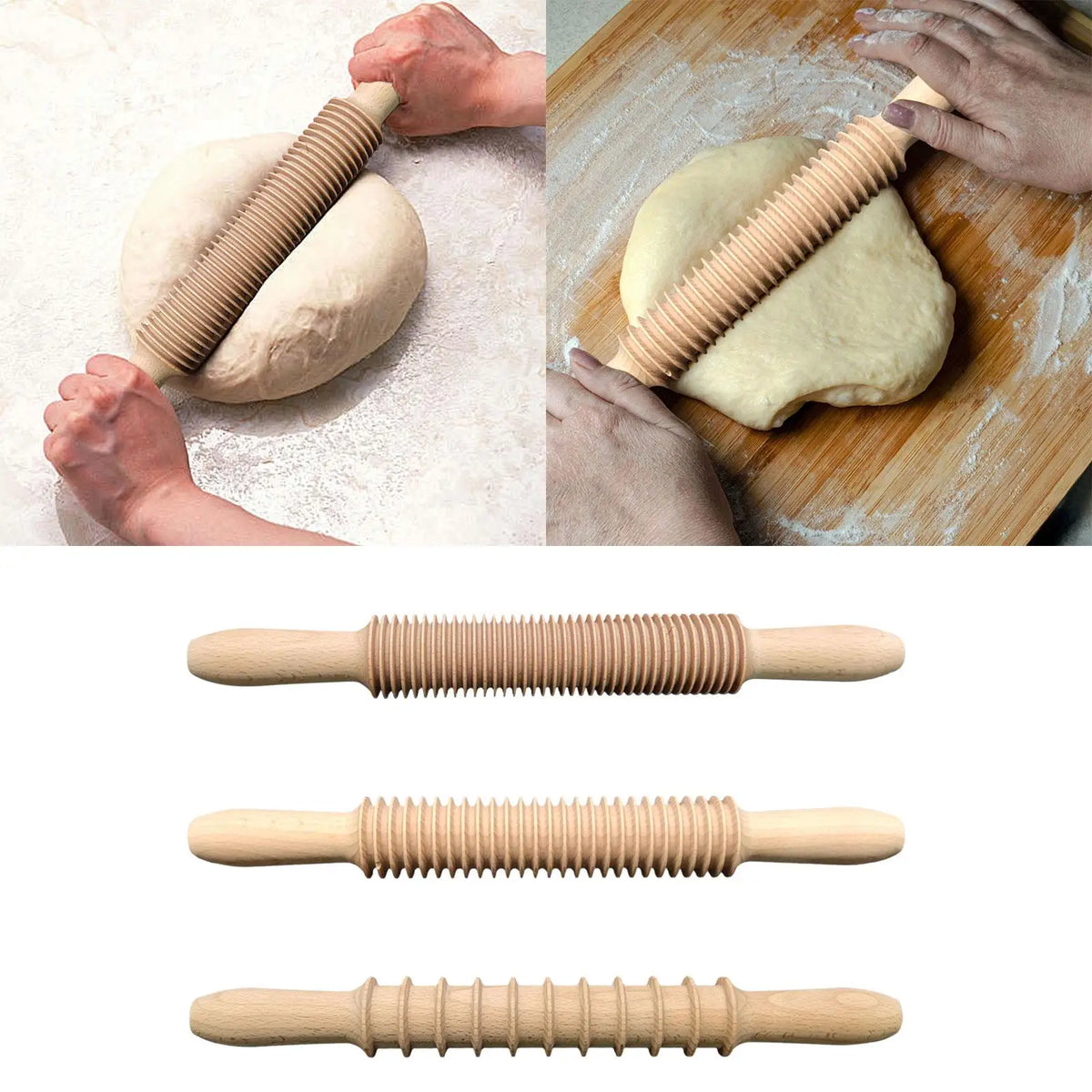Wooden Threaded Rolling Pin – Pastry, Noodle & Dough Roller Wooden Rolling Pin SPOT