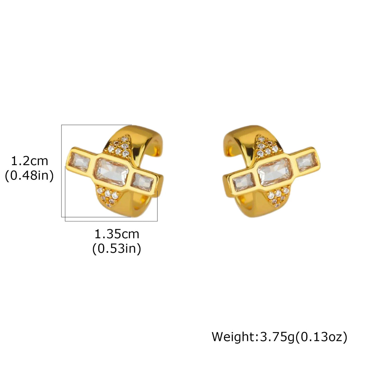 Zircon Ear Cuffs – 18K Gold Non-Piercing Geometric Clips Clip Ear Cuffs SPOT