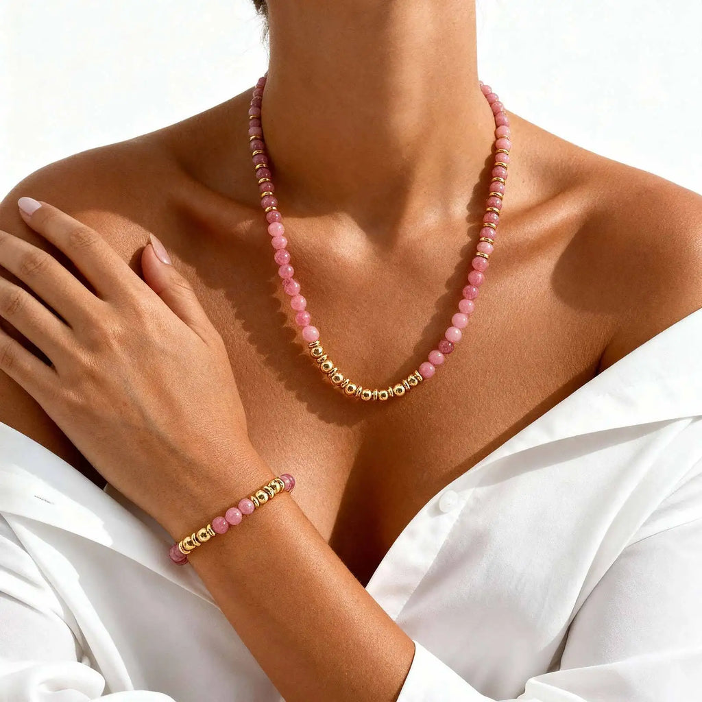 Meaeguet Natural Stone Beaded Bracelet – Women's Gold Charm Beaded Charm Bracelet SPOT