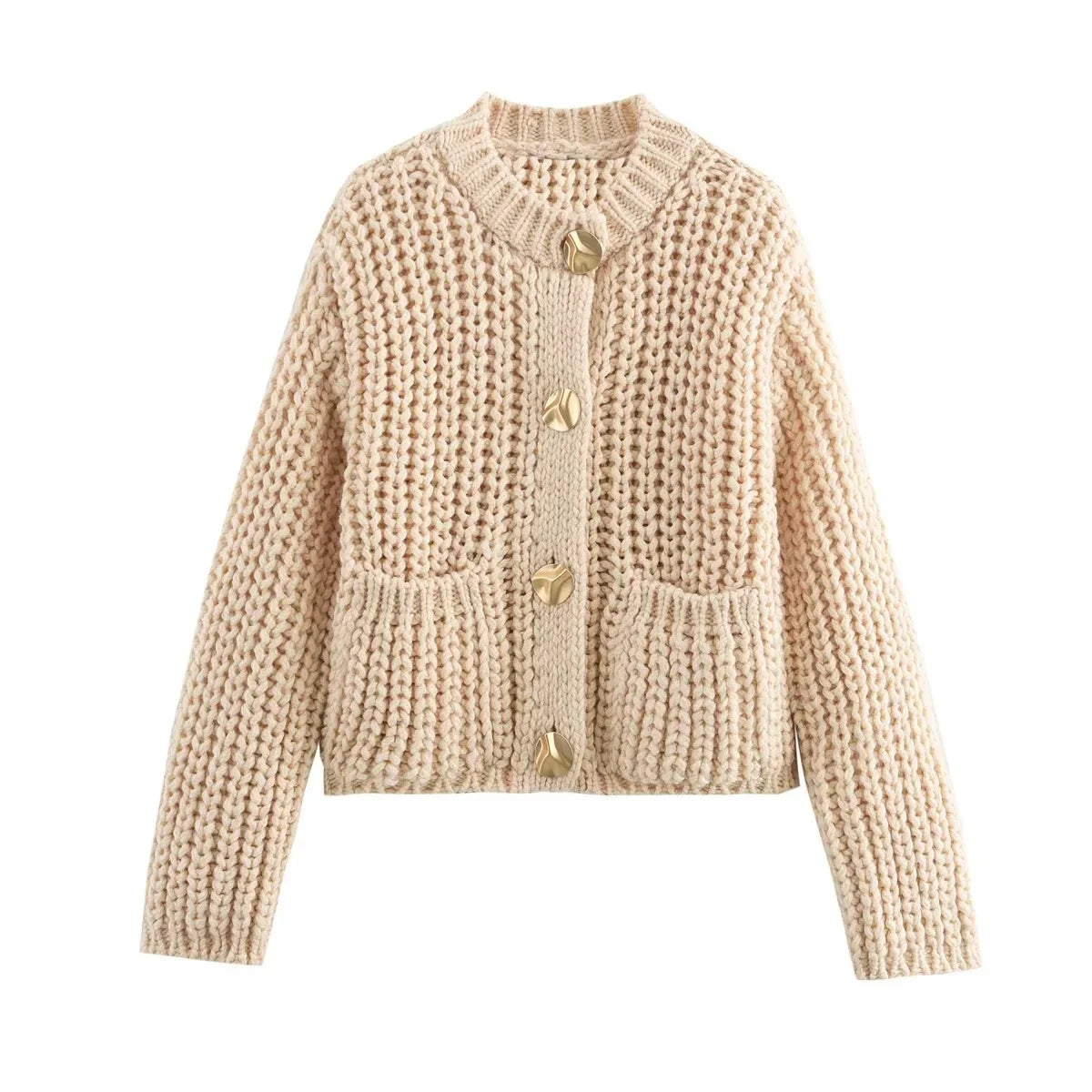 Women's Loose Knit Cardigan – Long Sleeve Button Sweater Coat Knit Cardigan Sweater SPOT One Size APRICOT