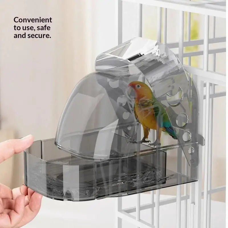 Transparent Bird Bath Box with Removable Drawer | Cage Mount Bird Bath Box SPOT