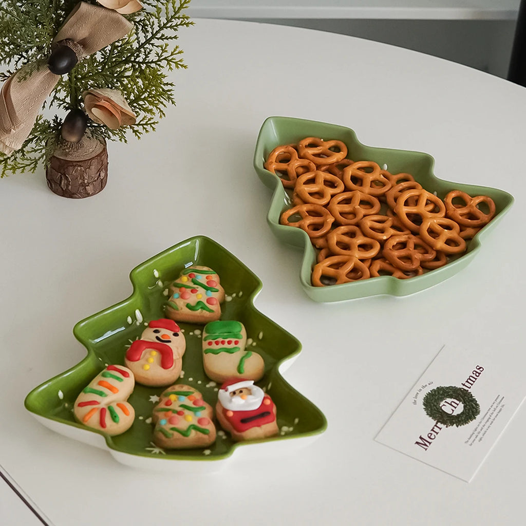 Ceramic Christmas Tree Dessert Tray – Festive Holiday Plate Ceramic Serving Tray SPOT