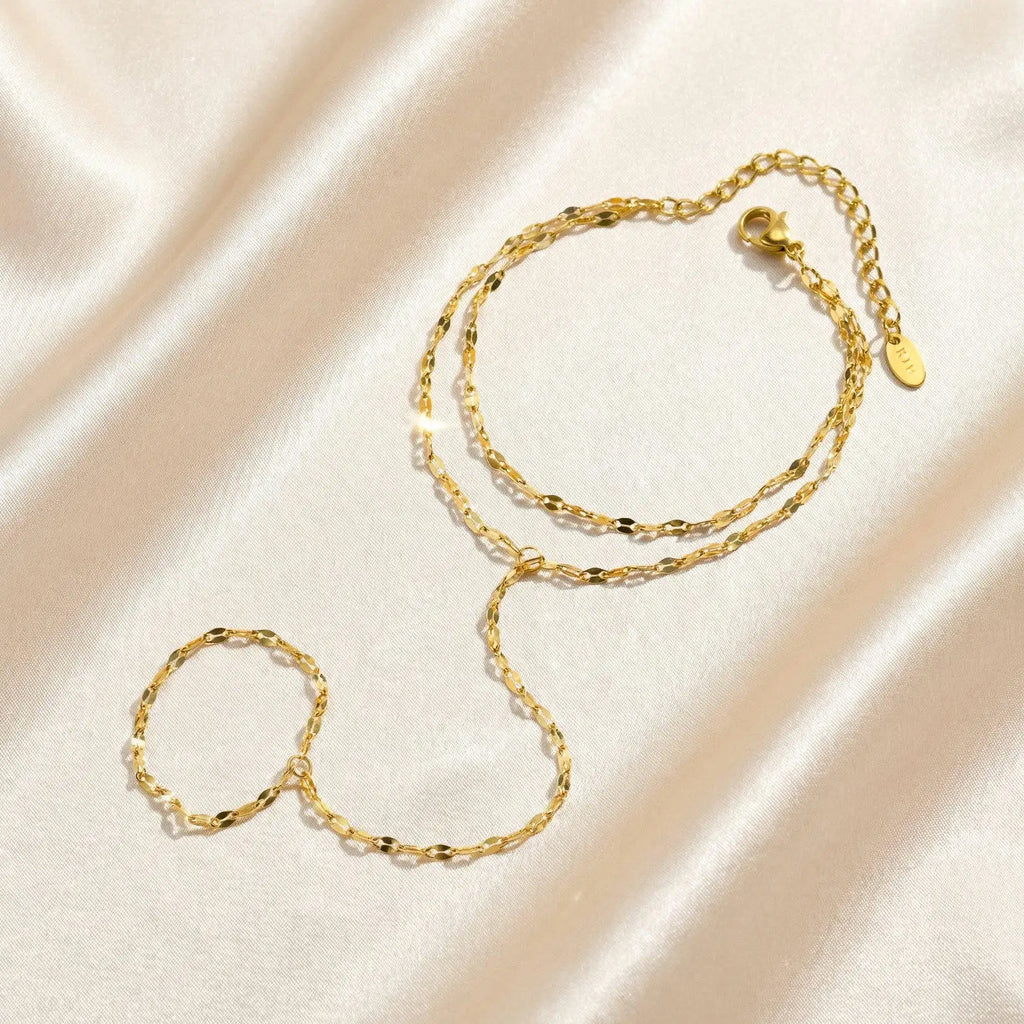 18K Gold Plated Hand Chain Bracelet & Finger Ring for Women Hand Chain Bracelet SPOT