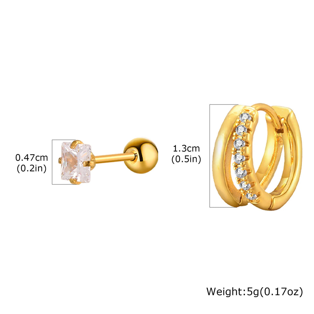 Geometric Huggie Hoop Earrings – Hypoallergenic CZ 2-Pack Huggie Hoop Earrings SPOT ES-548G02-1-EBD-319G