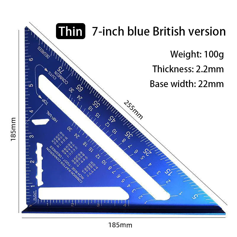 7-Inch Aluminum Speed Square – Metric & Imperial Angle Ruler Speed Square Ruler SPOT blue-english