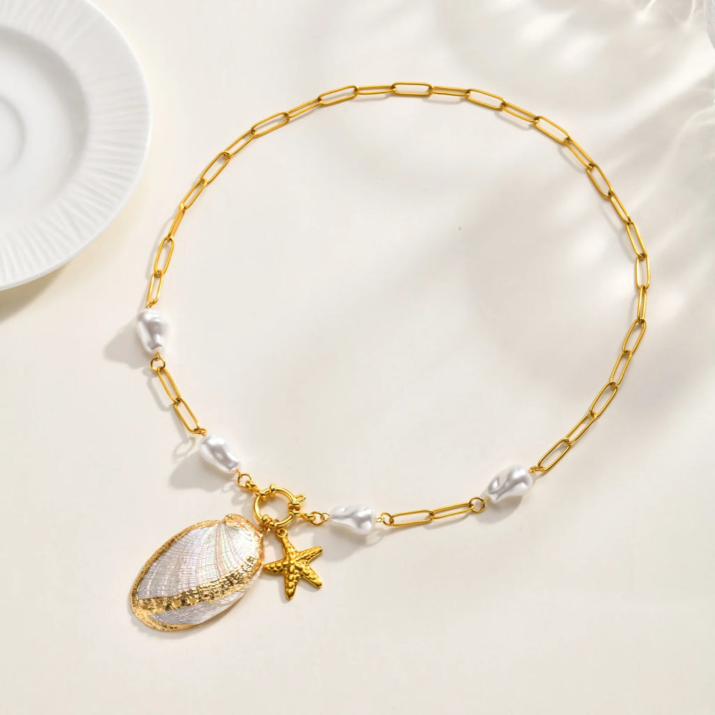 Baroque Pearl Starfish Pendant Necklace – Stainless Steel Chain Pendant Necklace SPOT