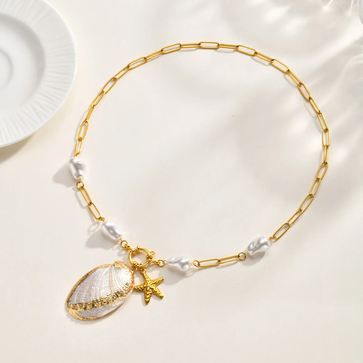 Baroque Pearl Starfish Pendant Necklace – Stainless Steel Chain Pendant Necklace SPOT