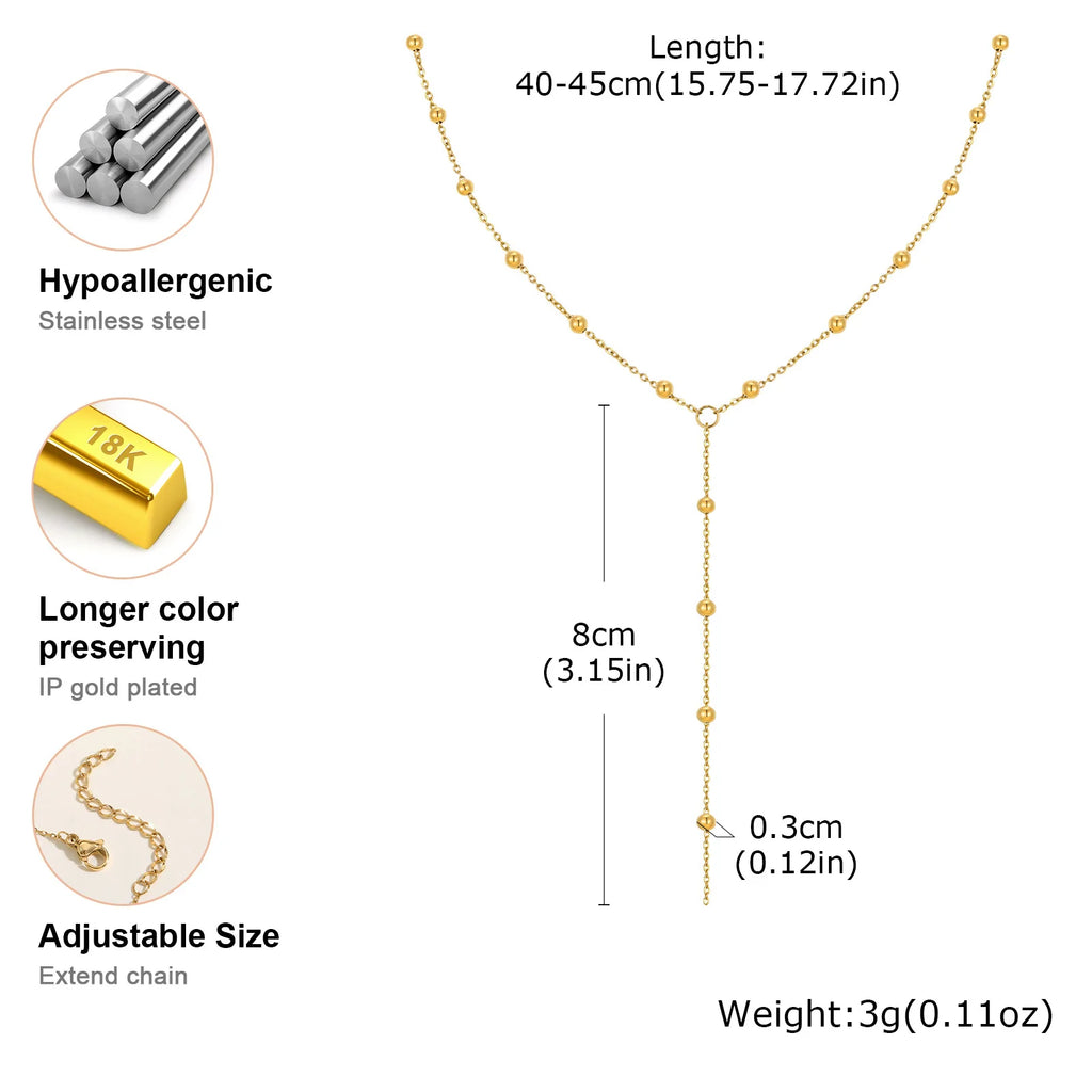 Y-Shape Ball Bead Lariat Necklace – Gold Stainless Steel Lariat Necklace SPOT