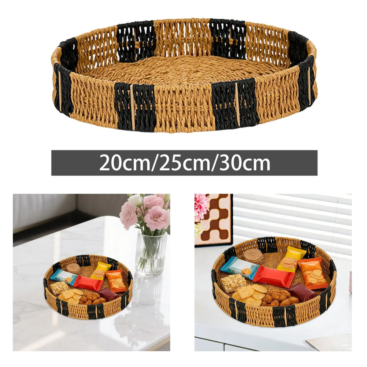 Woven Round Serving Tray – Handcrafted Paper Rope Basket Woven Serving Tray SPOT