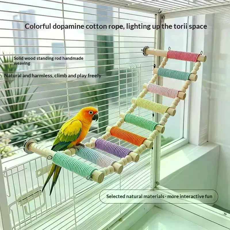 Wooden Parrot Climbing Ladder – Colorful Rope Bird Toy Bird Climbing Toy SPOT