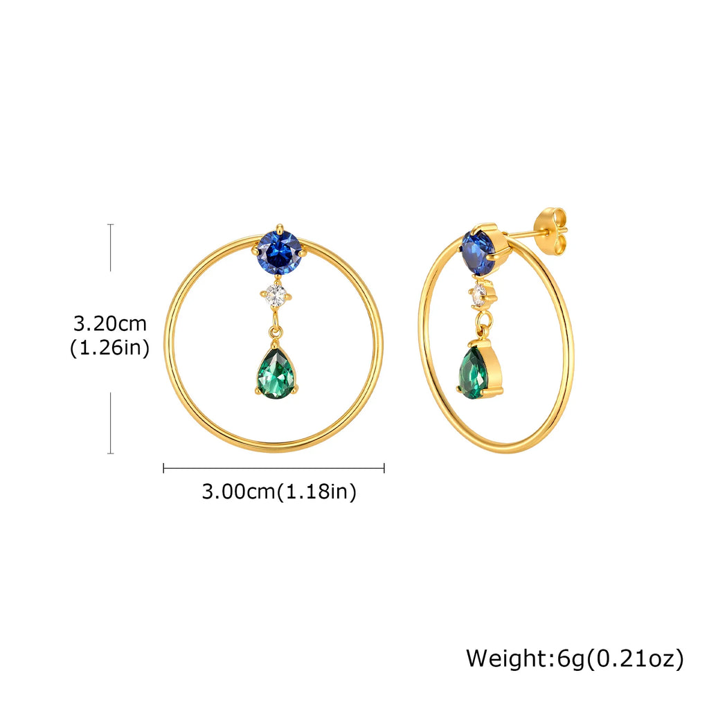 Geometric CZ Dangle Stud Earrings – Gold Stainless Steel Dangle Stud Earrings SPOT ED-1019G