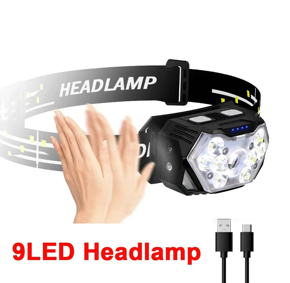 2500LM 9 LED USB-C Rechargeable Headlamp – Motion Sensor LED Headlamp SPOT 9 LED Headlamp
