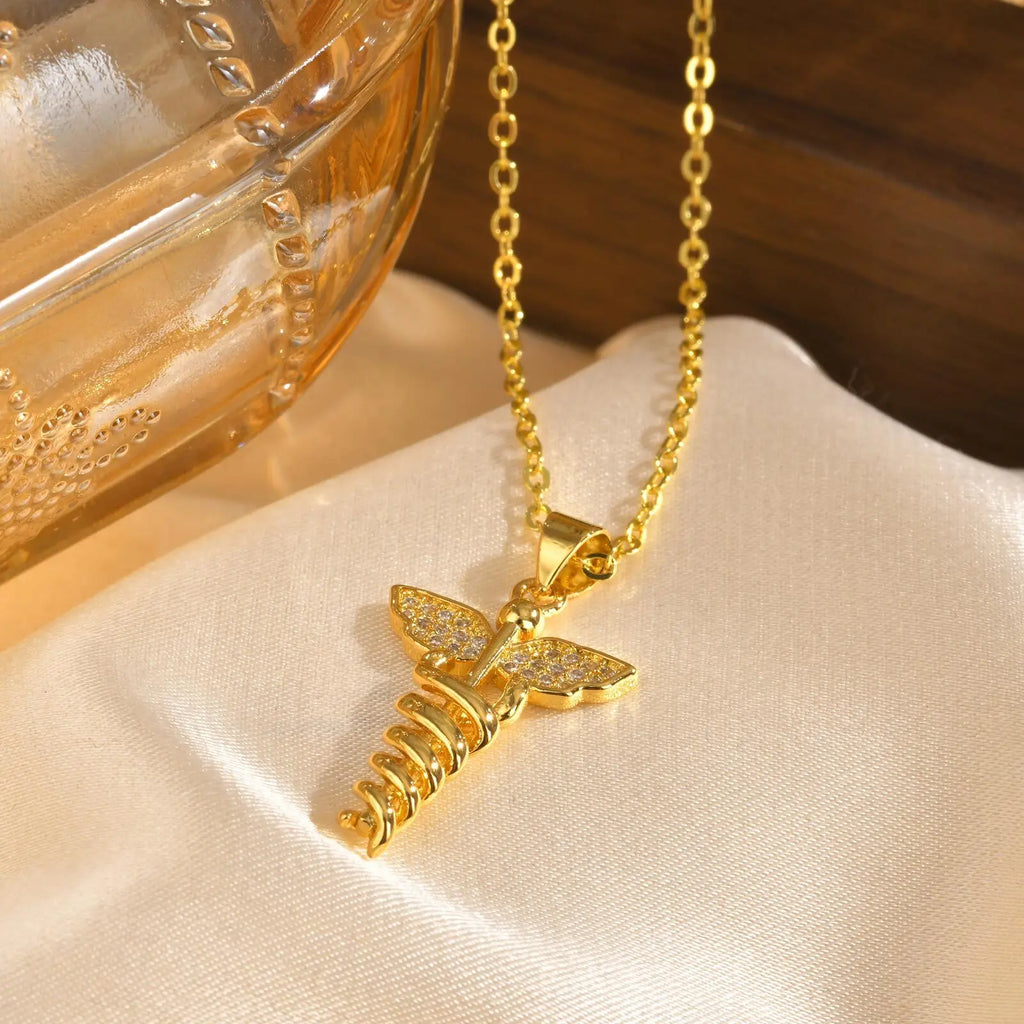 14K Gold Plated Angel Wing Medical Symbol Necklace – Doctor Gift Pendant Necklace SPOT