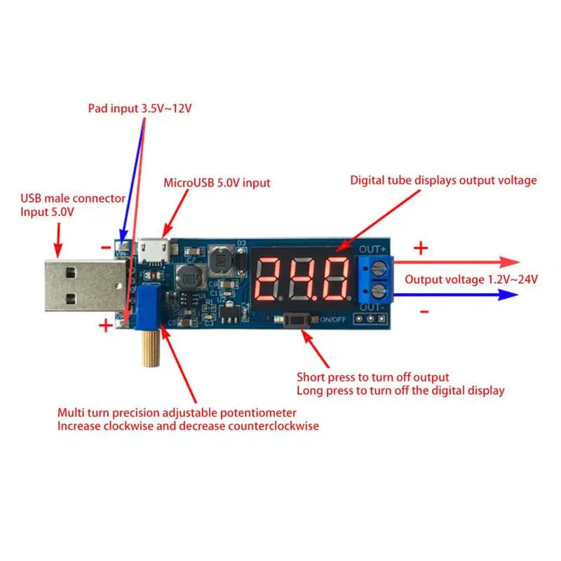 USB DC-DC Boost Converter – Adjustable 1.2V–24V Output Module Boost Converter Module SPOT