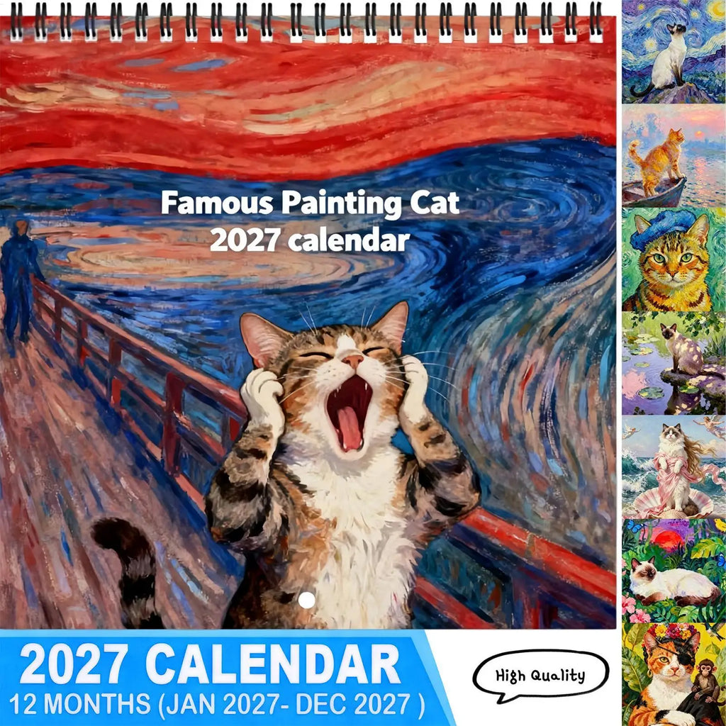 2027 Funny Cat Wall Calendar – Famous Painting Parodies Monthly Wall Calendar SPOT