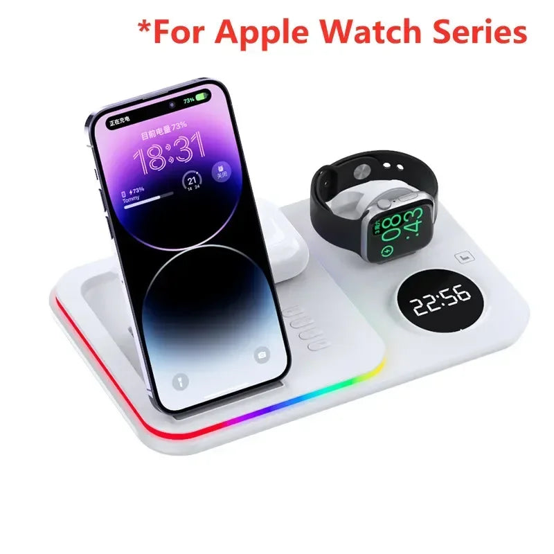 VIKEFON 4-in-1 Wireless Charging Station with Clock & Night Light Wireless Charging Station SPOT white for iphone