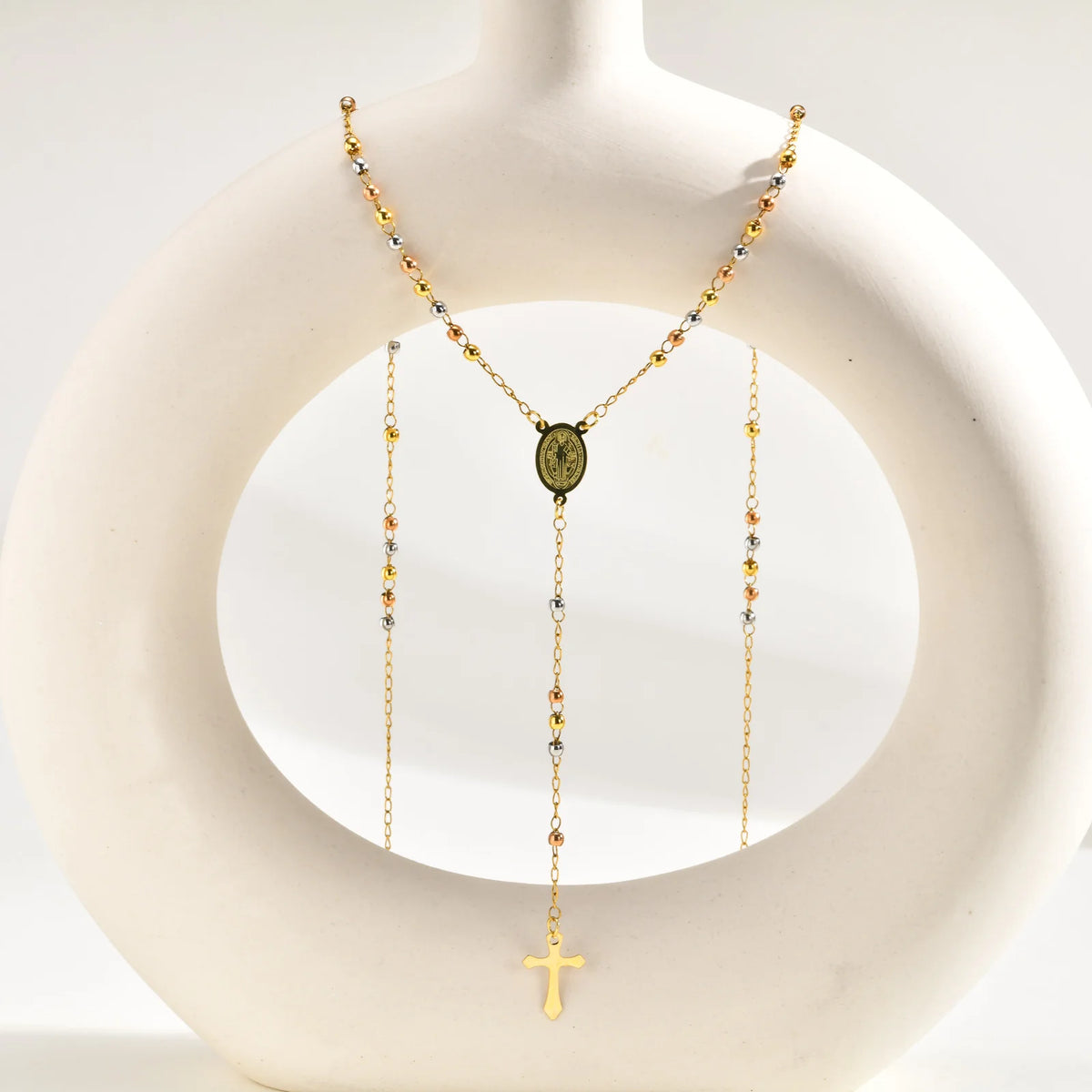 Virgin Mary Rosary Necklace – Gold Plated Y-Shape Link Chain Pendant Necklace SPOT
