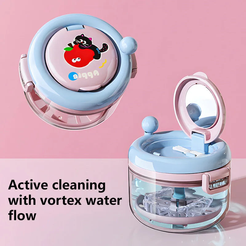 Denture Soaking Container Set with Drain Tray, Mirror & Brush Denture Care Kit SPOT