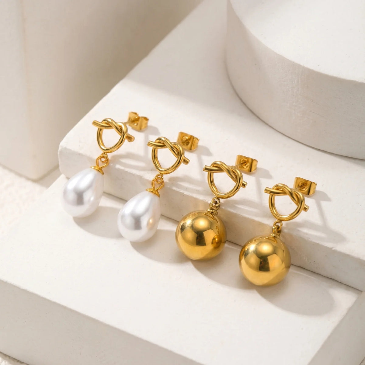 18K Gold Plated Knot Teardrop Pearl Drop Earrings | Dangle Pearl Drop Earrings SPOT