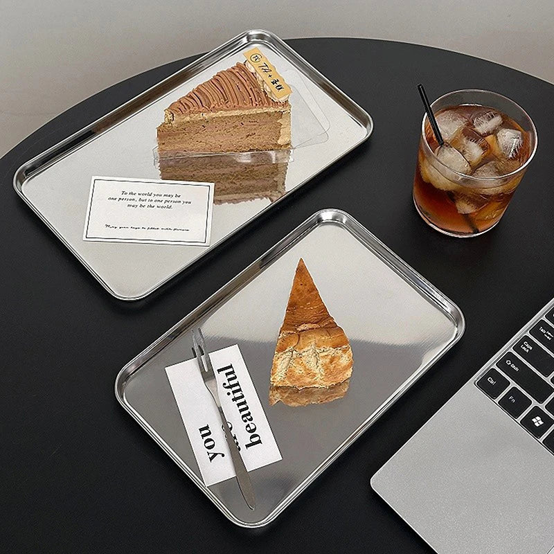 Nordic Stainless Steel Rectangular Dessert & Cake Tray Dessert Serving Tray SPOT