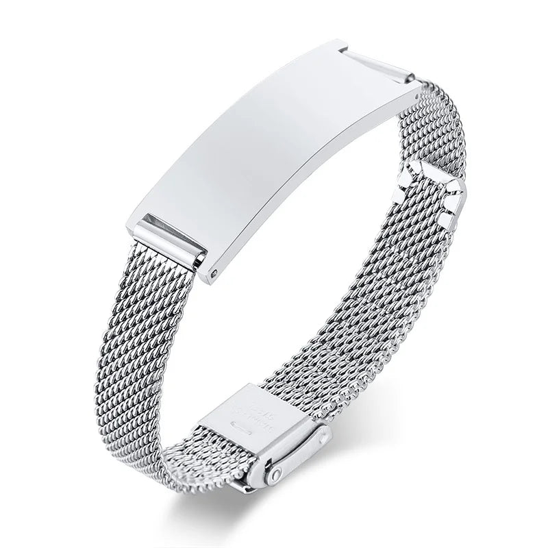 Personalized Engraved Mesh Bracelet – Women's Stainless Steel Custom Engraved Bracelet SPOT BR-888S