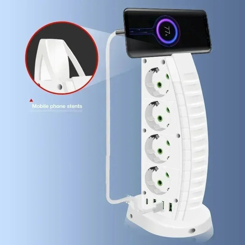 Vertical Tower Power Strip 4 Outlets USB-C 3 USB EU Plug Tower Power Strip SPOT