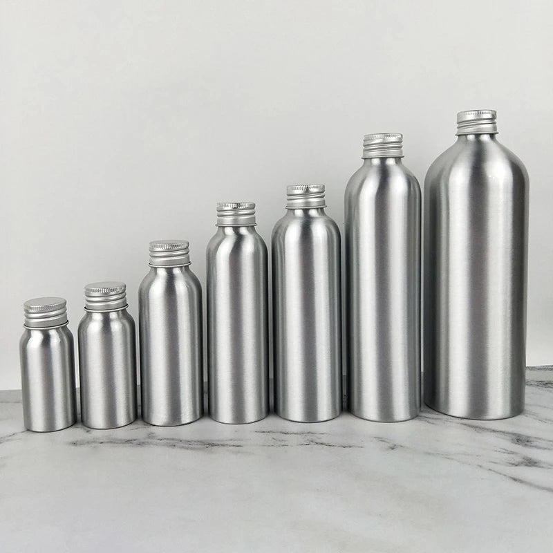 Silver Aluminum Refillable Bottle 30ml–250ml | Screw Cap Refillable Travel Bottle SPOT