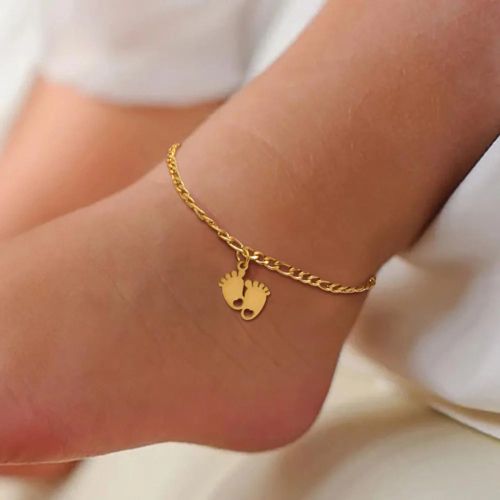 Stainless Steel Figaro Anklet for Baby & Kids – Gold Footprint Kids Anklet SPOT Default Title