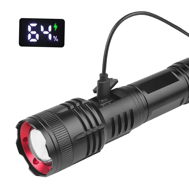 XHP70 Zoomable LED Flashlight – Digital Display, 500m Beam LED Flashlight SPOT