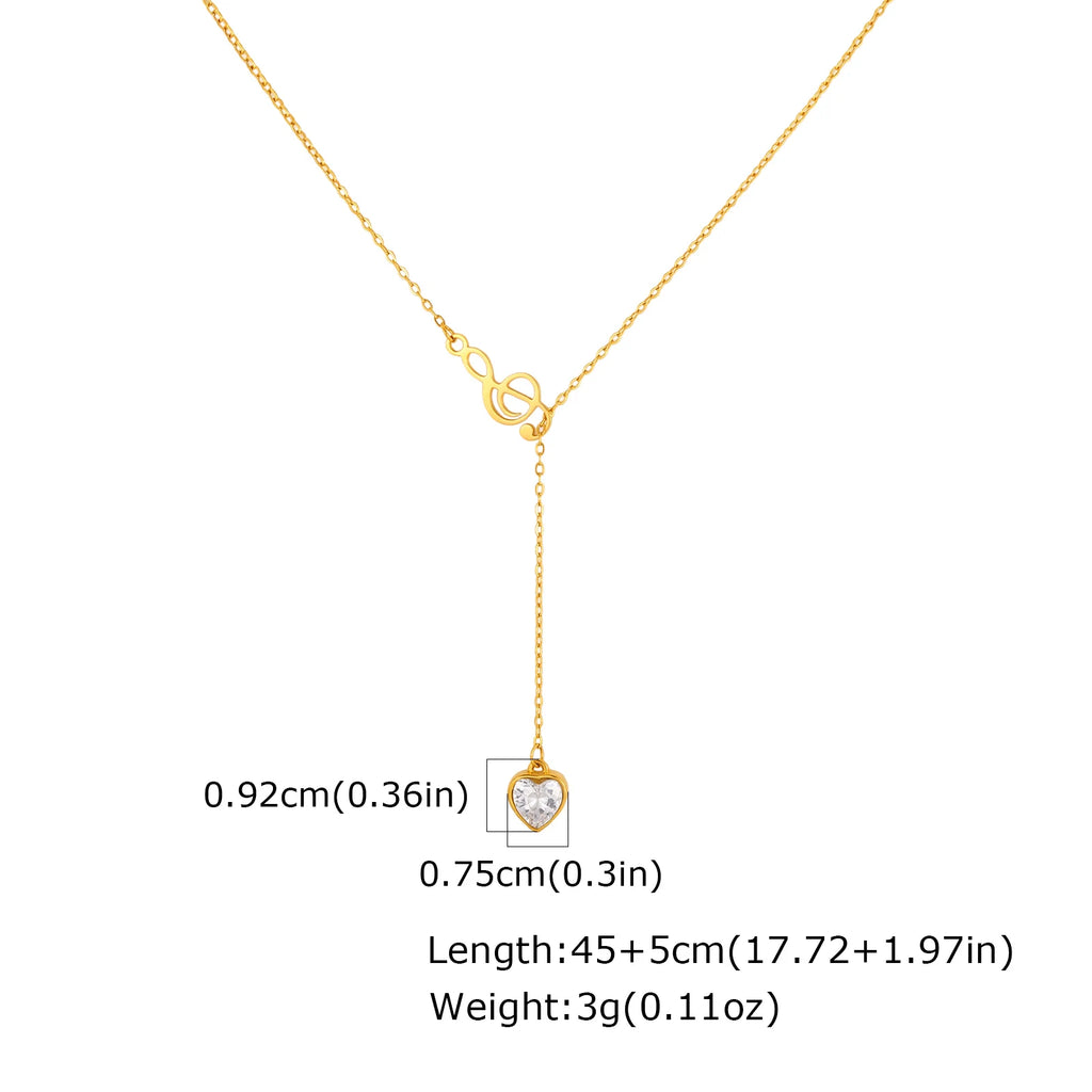 Music Note Heart CZ Lariat Y-Necklace | 18K Gold Stainless Steel Pendant Necklace SPOT NC-3114G