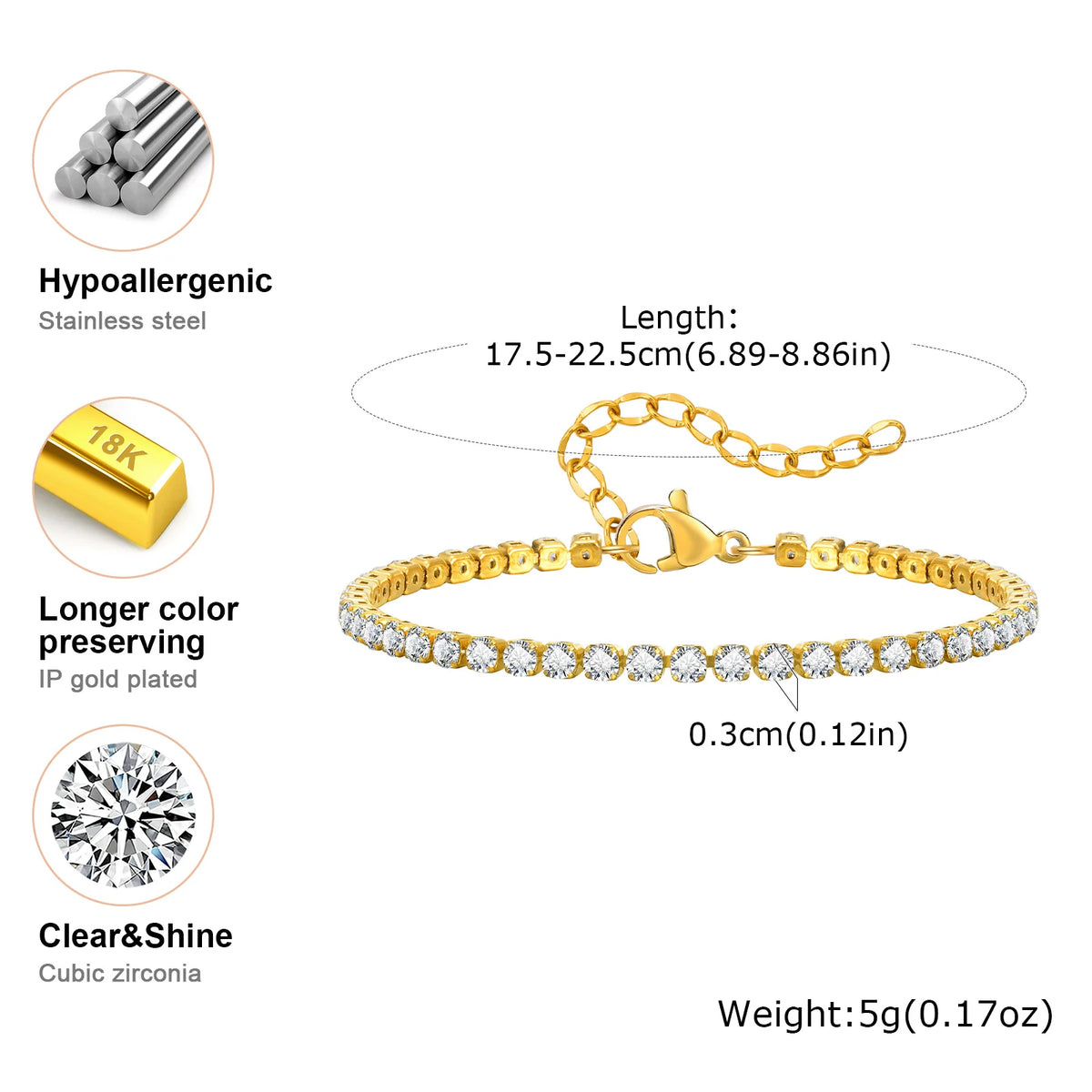 Zirconia Heart Bracelet – Gold Plated Stainless Steel Women Zirconia Bracelet SPOT BR-1241G