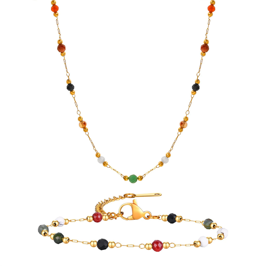 Nature Stone Beaded Anklet – 18K Gold Plated Stainless Steel Beaded Anklet SPOT