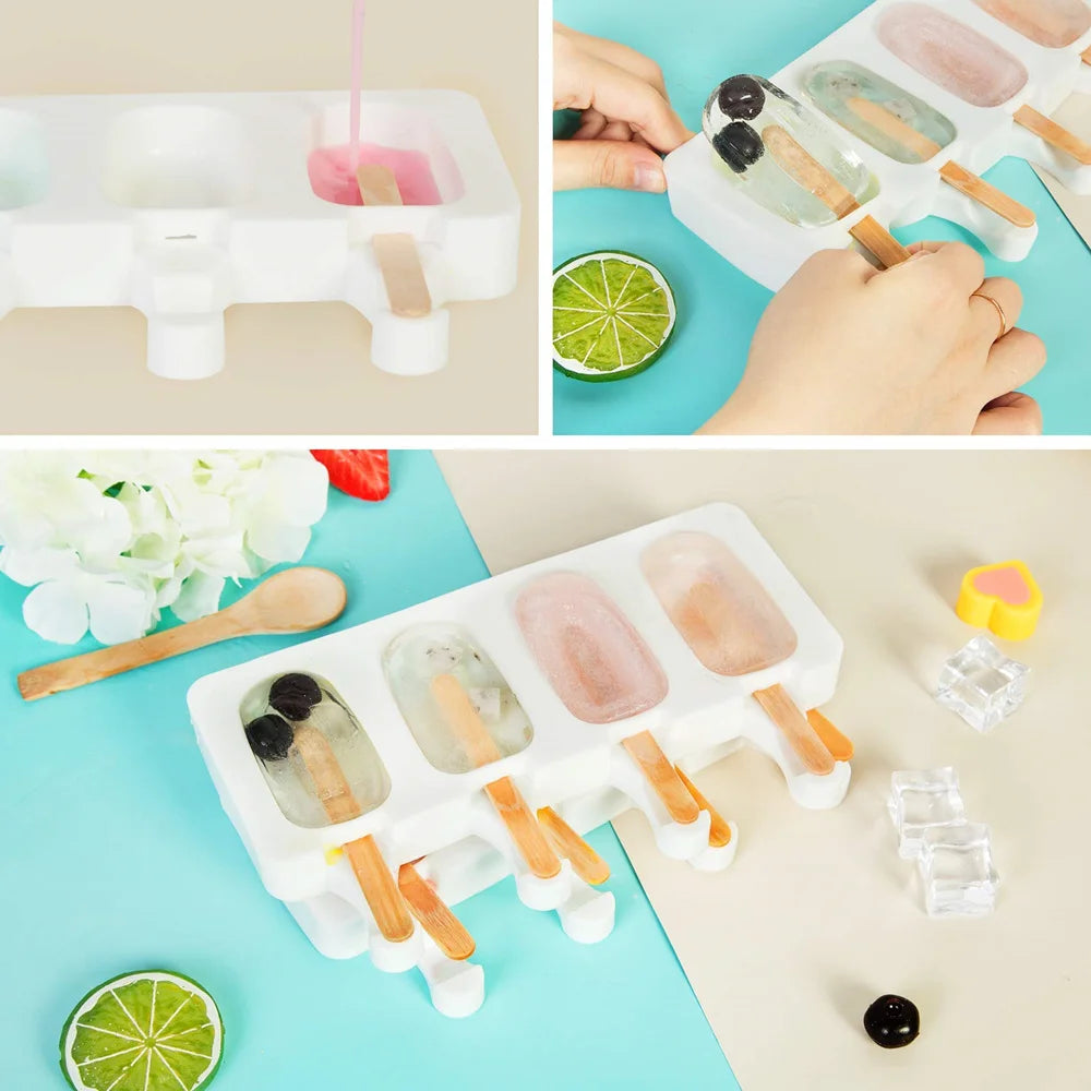 Silicone Popsicle Molds 3-Pack + 50 Wooden Sticks | DIY Ice Pops Popsicle Mold Set SPOT