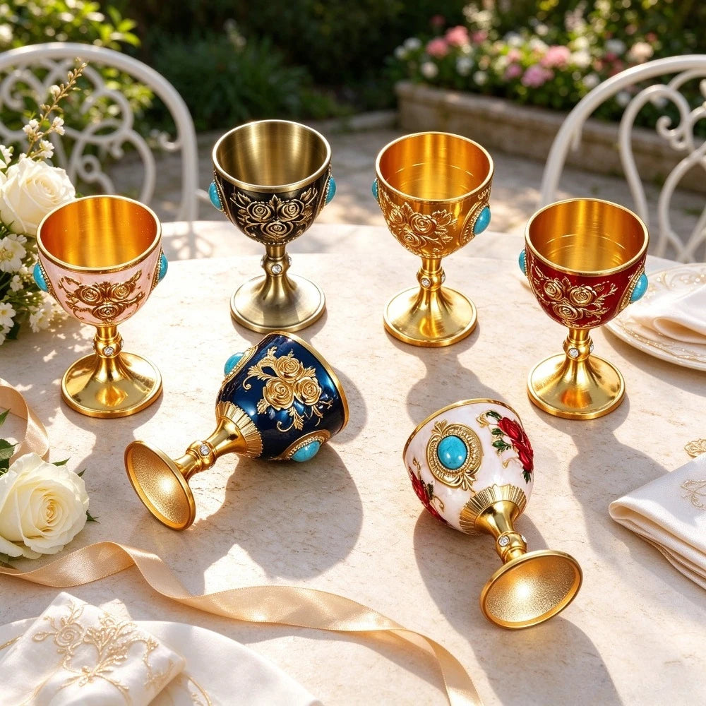 Vintage Medieval Chalice – Embossed Rose Turquoise Goblet Gift Decorative Goblet SPOT