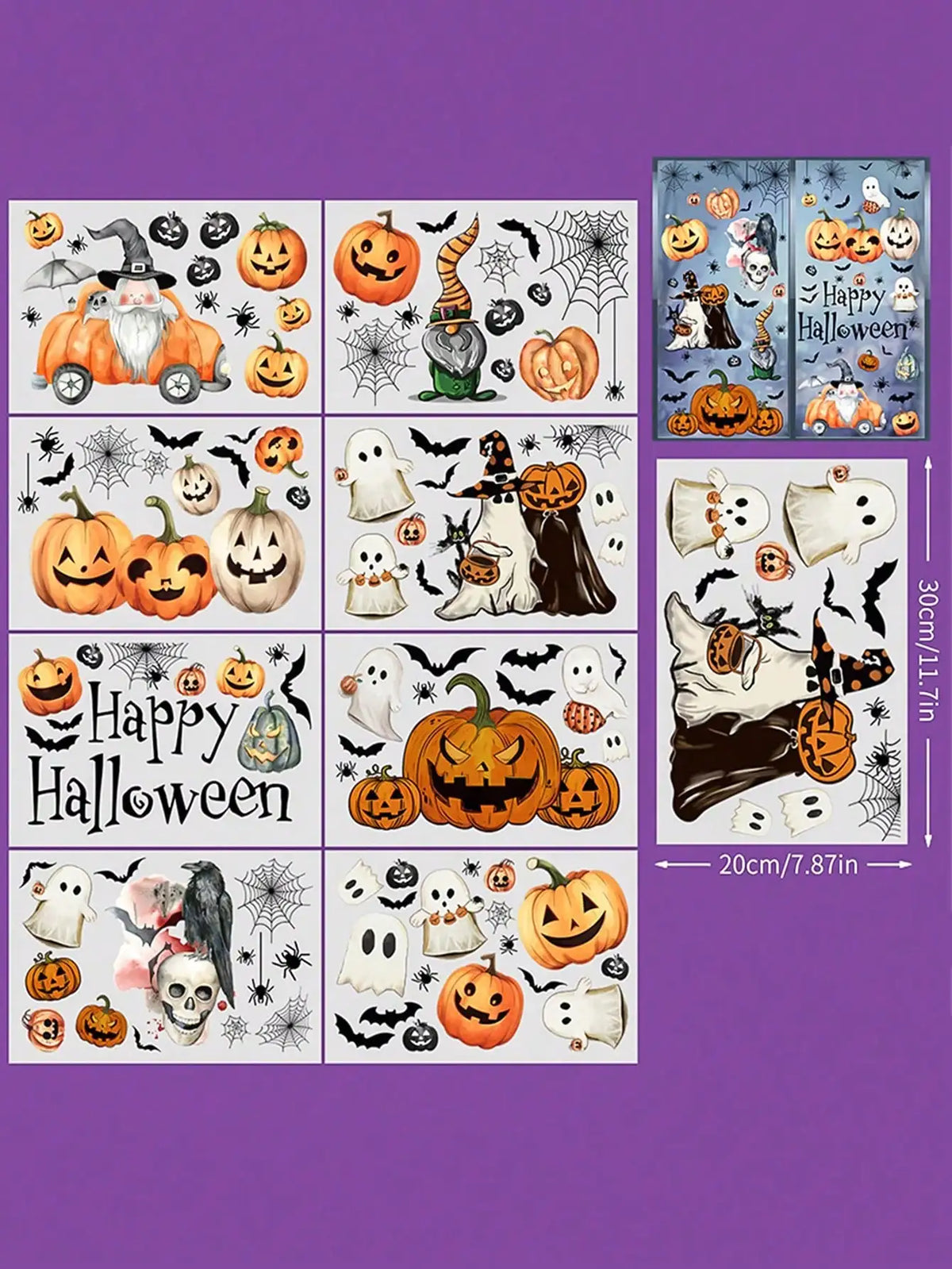 Halloween Static Window Clings – Ghost, Pumpkin, Bat & Spider Web Window Clings SPOT 1set