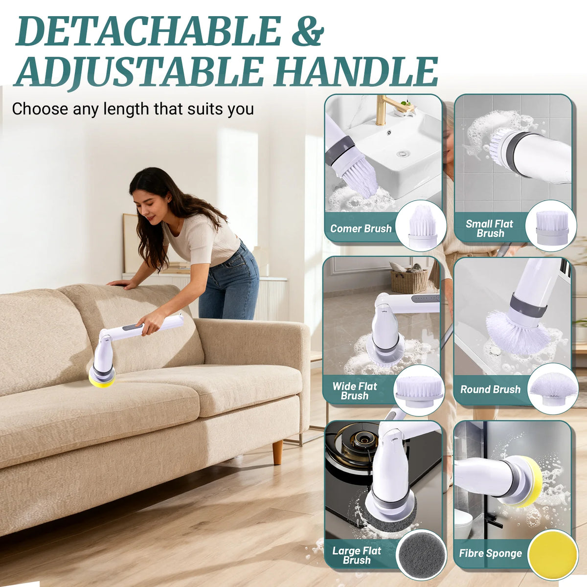 IPX7 Waterproof Electric Rotating Scrubber – Adjustable Handle Electric Cleaning Scrubber SPOT
