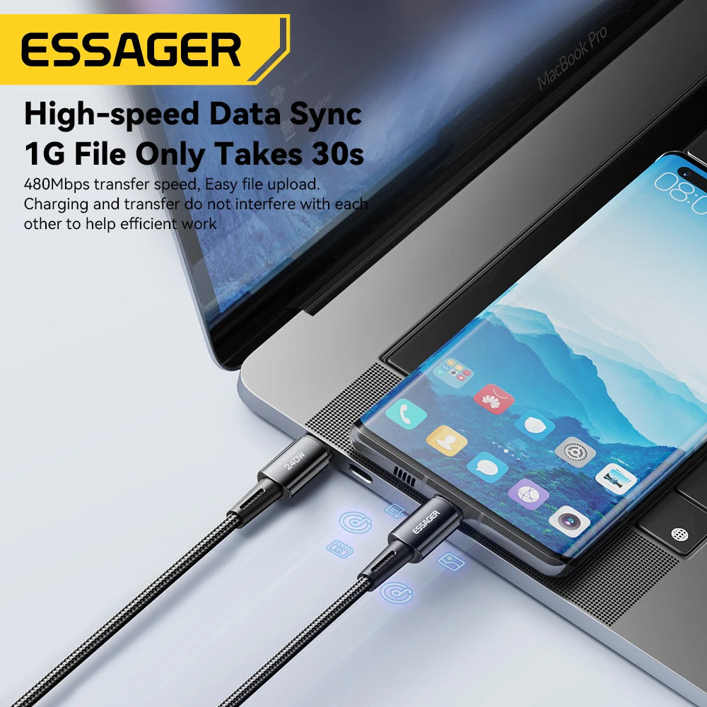 Essager 240W USB-C Fast Charge Cable 6A Braided | 1m & 2m USB-C Charging Cable SPOT