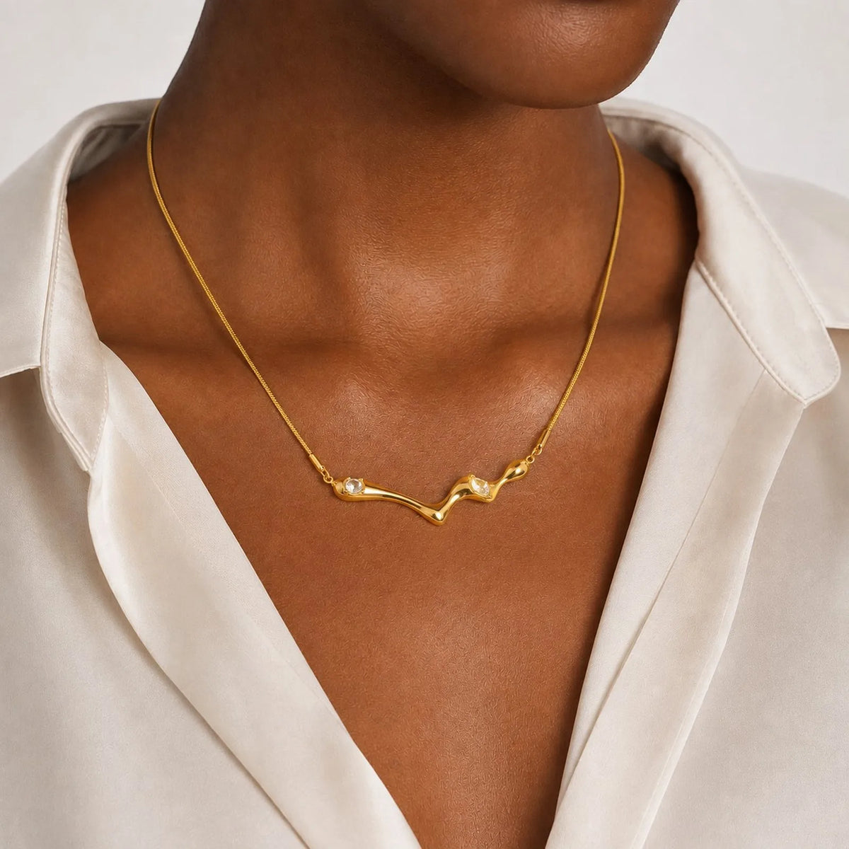 CZ Wave Necklace – 18K Gold Plated Stainless Steel Pendant Pendant Necklace SPOT