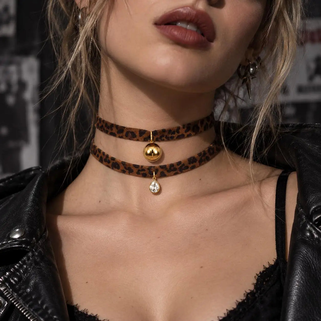 Leopard Print Choker Necklace – Stainless Steel Zirconia Charms Choker Necklace SPOT