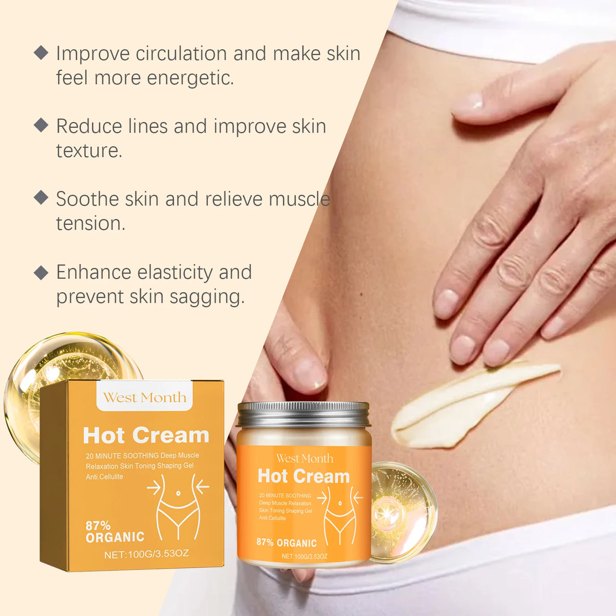 Hot Slimming Massage Cream – 87% Organic Anti-Cellulite Body Body Firming Cream SPOT