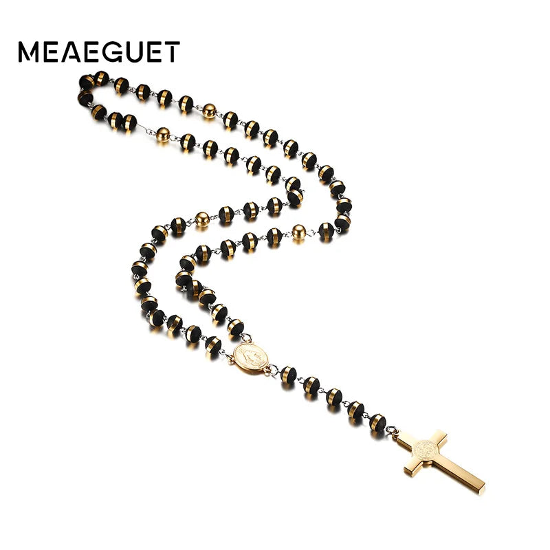 Meaeguet Long Rosary Necklace – Stainless Steel Cross Pendant Rosary Pendant Necklace SPOT Default Title