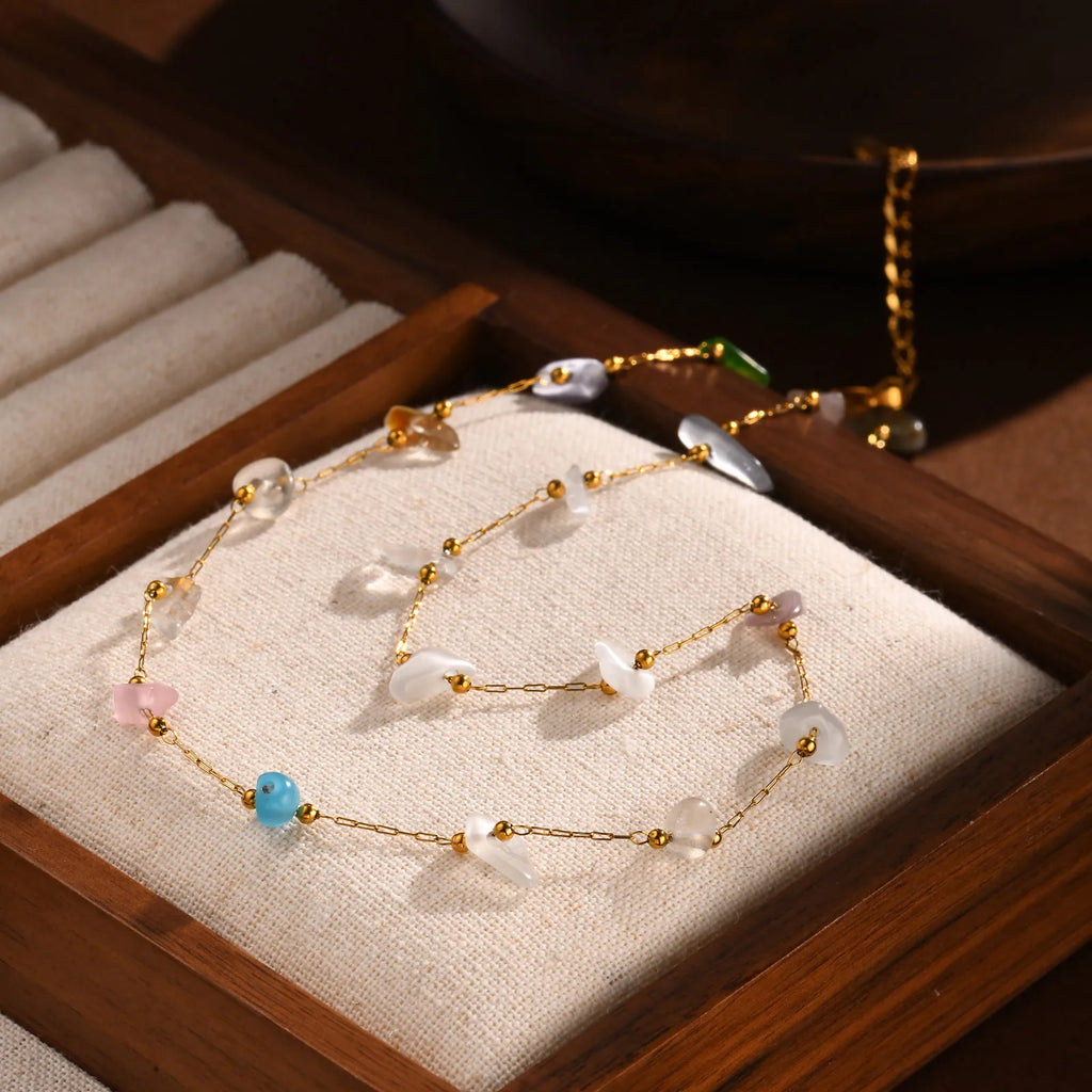 Meaeguet Natural Stone Choker Necklace – Gold Clavicle Chain Choker Necklace SPOT