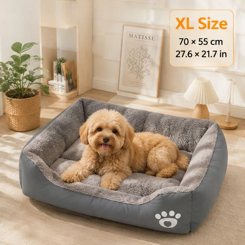 Soft Square Dog Sofa Bed – Warm Washable Pet Cushion Pet Sofa Bed SPOT Gray-70x55cm